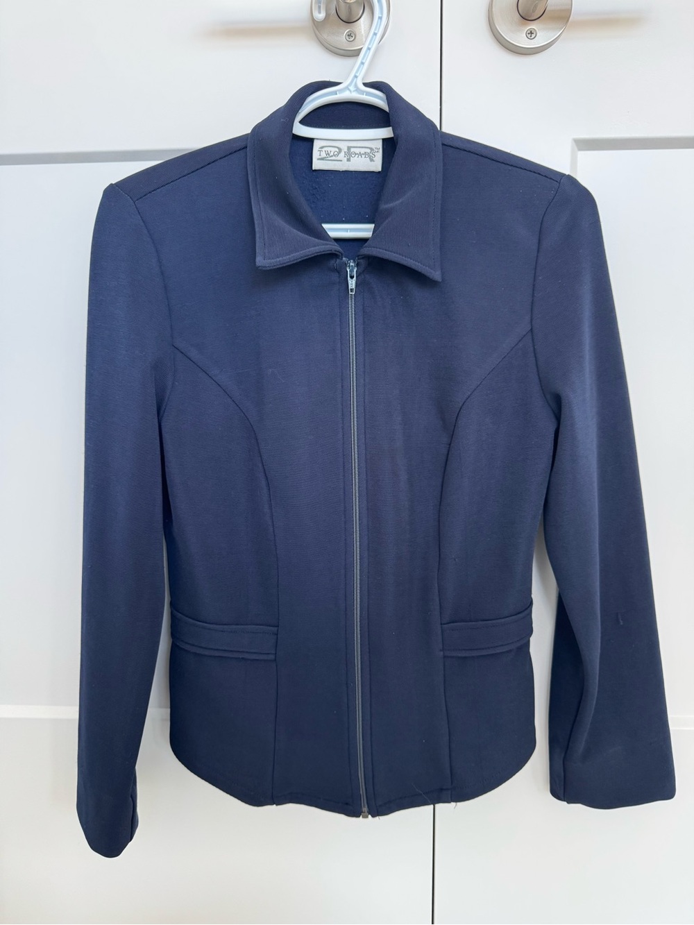 Vintage Navy Zip-Front Women's Blazer